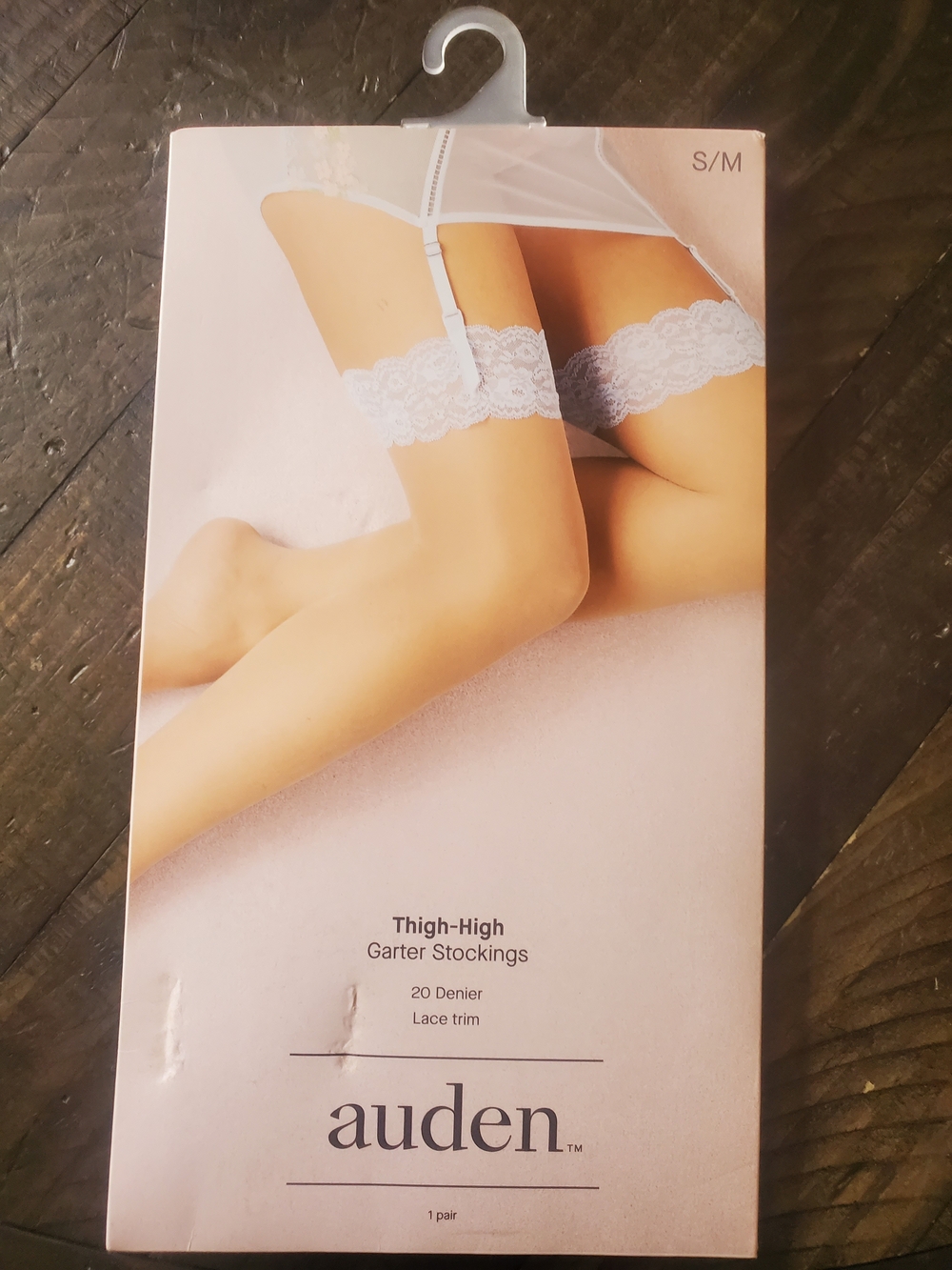 Auden White Lace Thigh-High Garter Stockings (S/M)